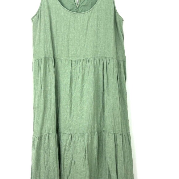 Nicole Miller M Dress Sage Linen Blend Tiered Maxi Boho Cottage Flowy Lagenlook - Picture 4 of 11